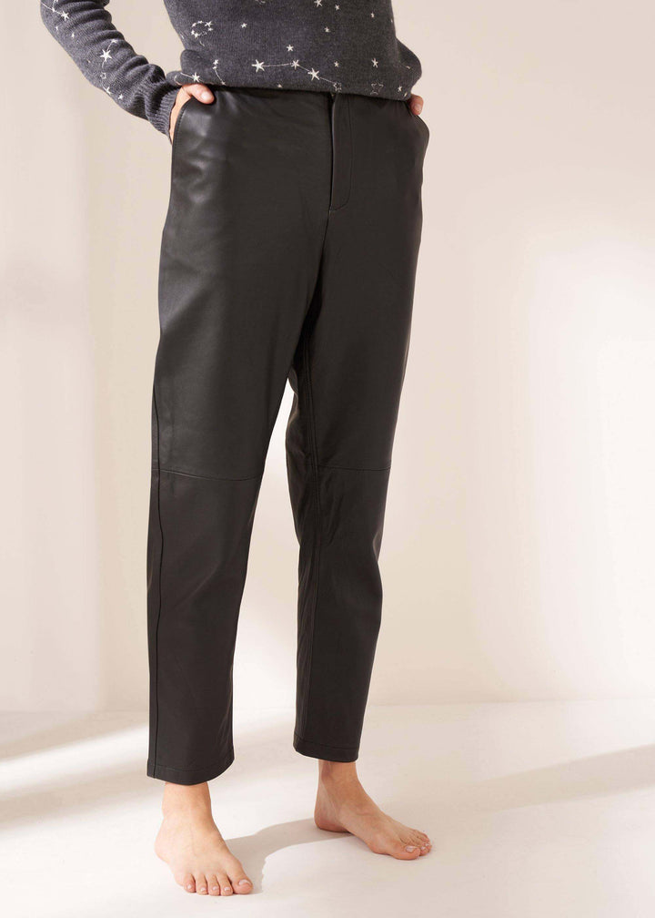 Ladies Black Cropped Leather Trousers With Constellation Print Jumper | Truly Lifestyle