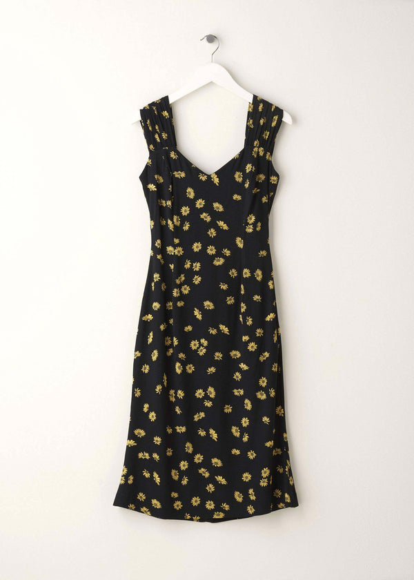 Ladies Black Sweetheart Neckline Dress in Black With Daisy Print On Hanger | Truly Lifestyle