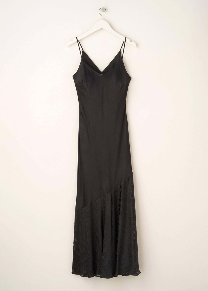 Ladies Black Satin Slip Dress With Burnout Bottom On Hanger | Truly Lifestyle