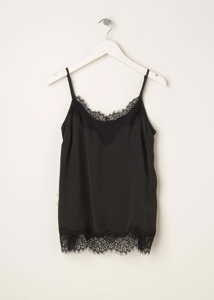 Ladies Black Silk And Lace Camisole Top On Hanger | Truly Lifestyle