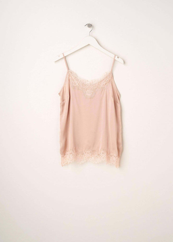 Womens Blush Pink Silk And Lace Camisole Top On Hanger | Truly Lifestyle