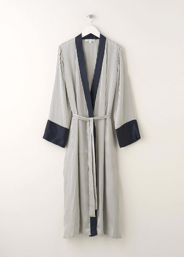 Womens Silk Blue And Ivory Striped Dressing Gown On Hanger | Truly Lifestyle