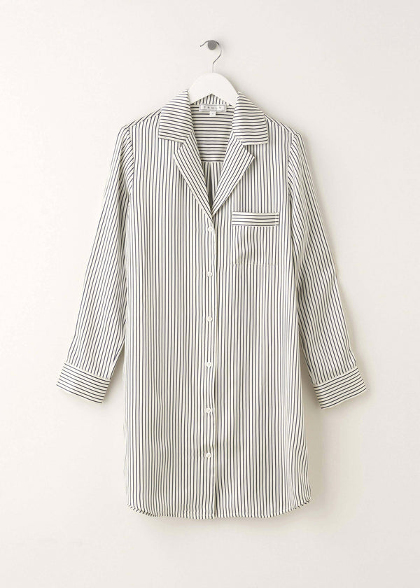 Womens Ivory And Navy Stripe Silk Nightshirt On Hanger | Truly Lifestyle