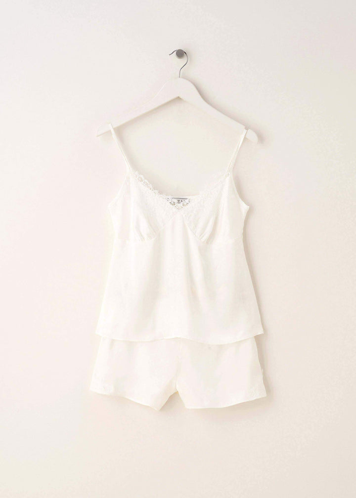 Womens White Silk And Lace Camisole And Short Set On Hanger | Truly Lifestyle
