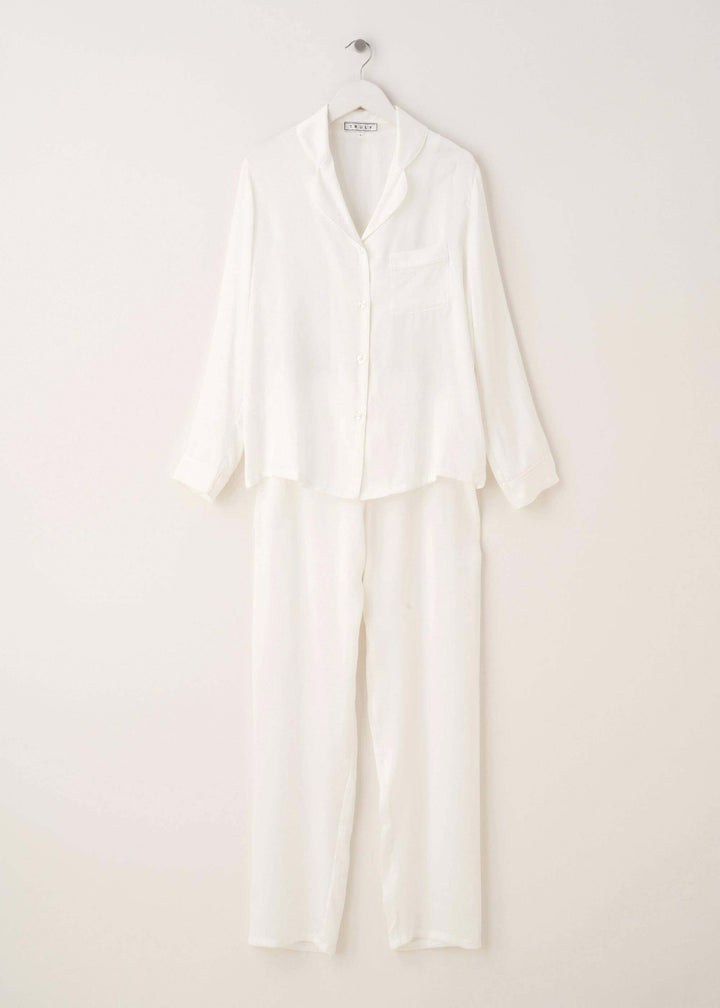 Ladies White Silk Pyjama Set On Hanger | Truly Lifestyle