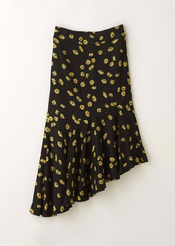 Womens Black Asymmetric Daisy Print Midi Skirt On Hanger | Truly Lifestyle