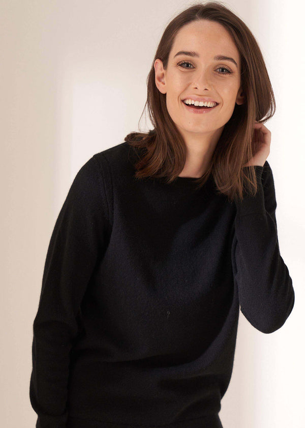 Womens Black Crew Neck Cashmere Jumper On Model | Truly Lifestyle
