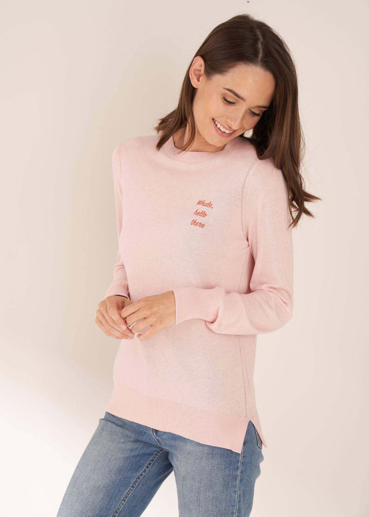 Womens Pink Crew Neck Slogan Top On Model Wearing Jeans | Truly Lifestyle