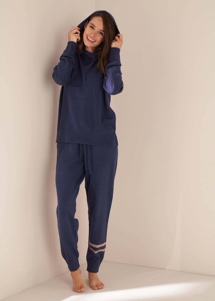 Womens Navy Blue Yak Hoodie On Model With Matching Joggers | Truly Lifestyle
