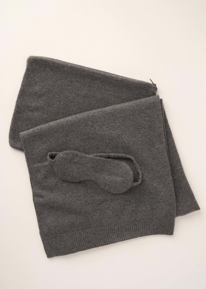 Grey Cashmere Travel Set With Eyemask, Blanket And Travel Bag | Truly Lifestyle