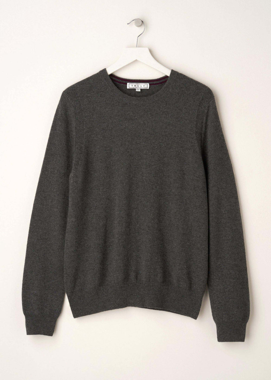 Mens Dark Grey Cashmere Crew Neck Jumper On Hanger | Truly Lifestyle