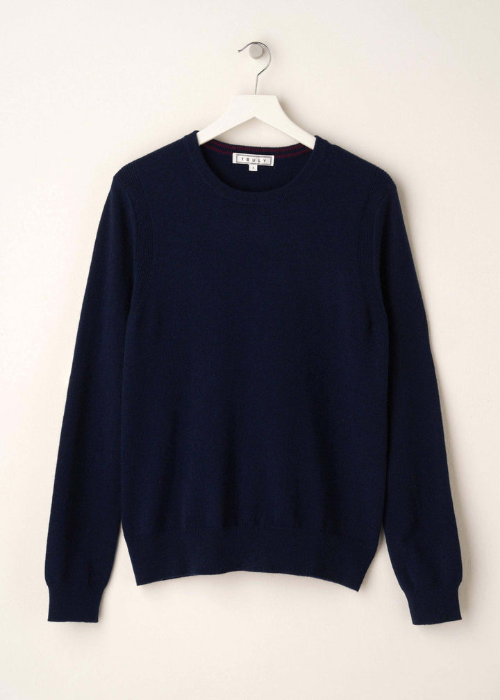 Navy Blue Cashmere Crew Neck Jumper On Hanger | Truly Lifestyle