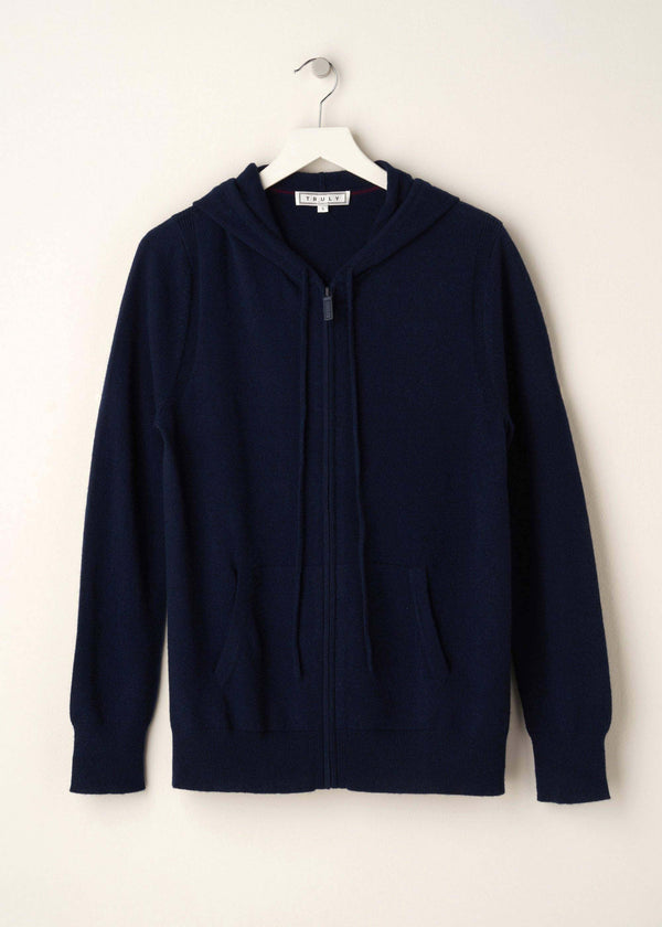 Navy Blue Mens Cashmere Hoodie On Hanger | Truly Lifestyle